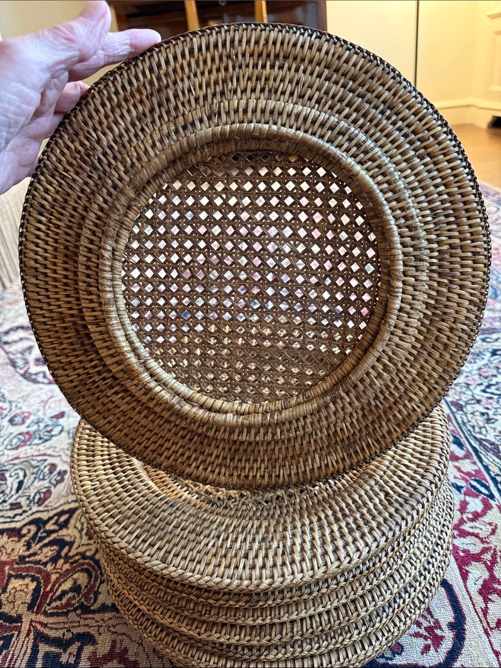 Round Woven Rattan Basket Chargers - Natural Brown - Picture 3 of 4